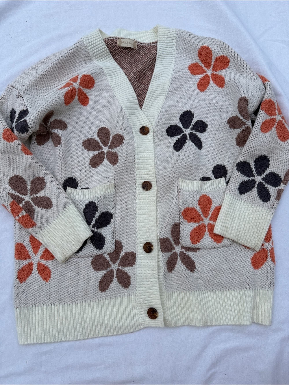 Altar’d State Floral Button-Front Cream Cardigan Sweater